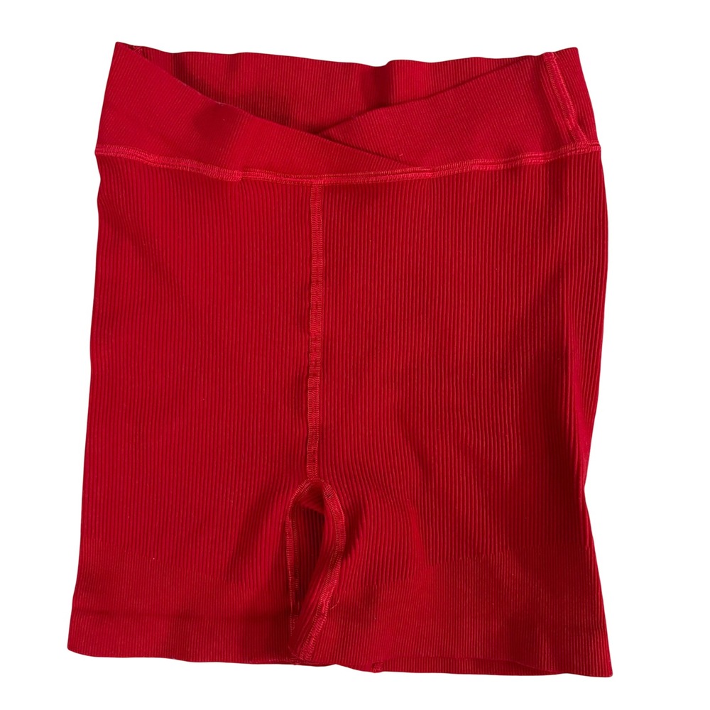 Free People Movement Ribbed V-Waist Shorts Women S/P Red Athletic Gym